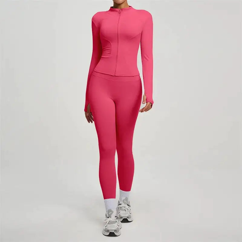 SVEIC Gym Set 2 Piece Yoga Women's Tracksuit Long Sleeve Jacket Sport Top High Waist Leggings Fitness Breathable Wokrout Clothes