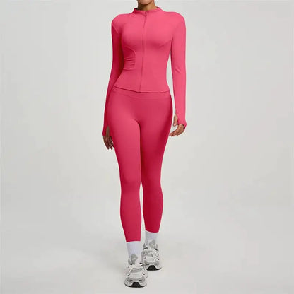 SVEIC Gym Set 2 Piece Yoga Women's Tracksuit Long Sleeve Jacket Sport Top High Waist Leggings Fitness Breathable Wokrout Clothes