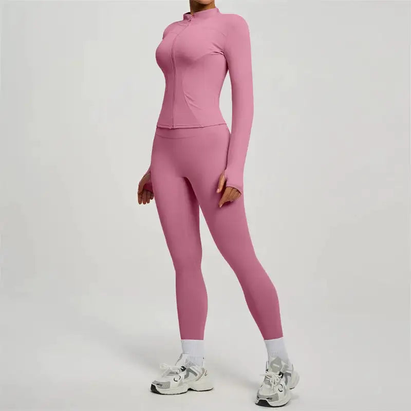 SVEIC Gym Set 2 Piece Yoga Women's Tracksuit Long Sleeve Jacket Sport Top High Waist Leggings Fitness Breathable Wokrout Clothes