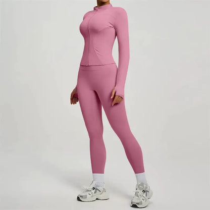 SVEIC Gym Set 2 Piece Yoga Women's Tracksuit Long Sleeve Jacket Sport Top High Waist Leggings Fitness Breathable Wokrout Clothes