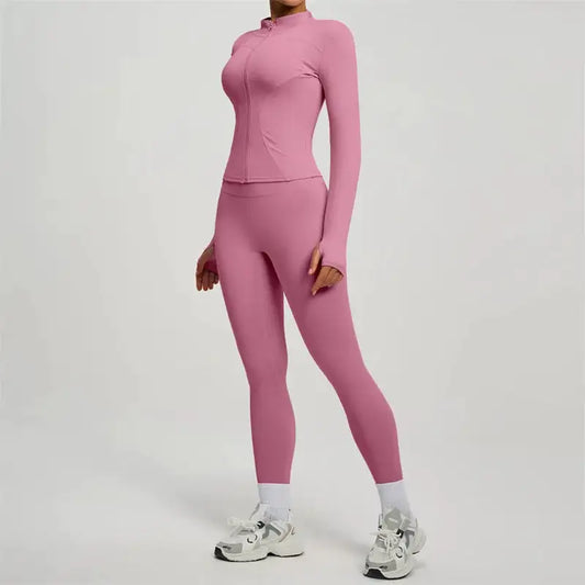 SVEIC Gym Set 2 Piece Yoga Women's Tracksuit Long Sleeve Jacket Sport Top High Waist Leggings Fitness Breathable Wokrout Clothes