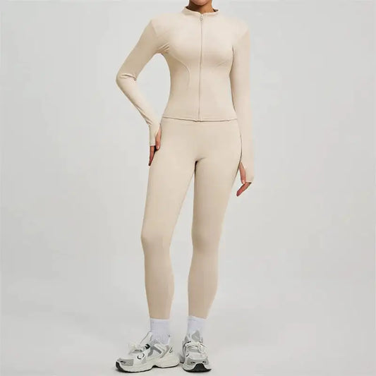 SVEIC Gym Set 2 Piece Yoga Women's Tracksuit Long Sleeve Jacket Sport Top High Waist Leggings Fitness Breathable Wokrout Clothes