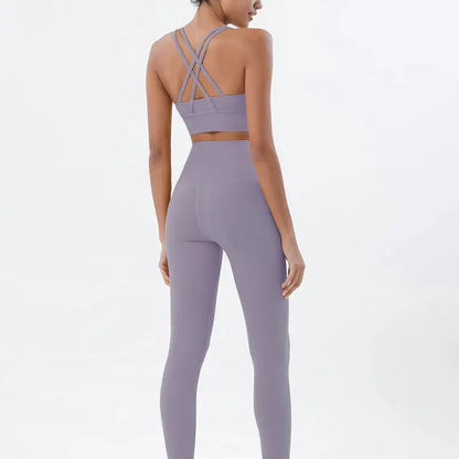 SOISOU Nylon Yoga Set Women's Tracksuit Gym Fitness Set Woman 2 Pieces Leggings Sports Bra Breathable Sportwear Woman Clothes