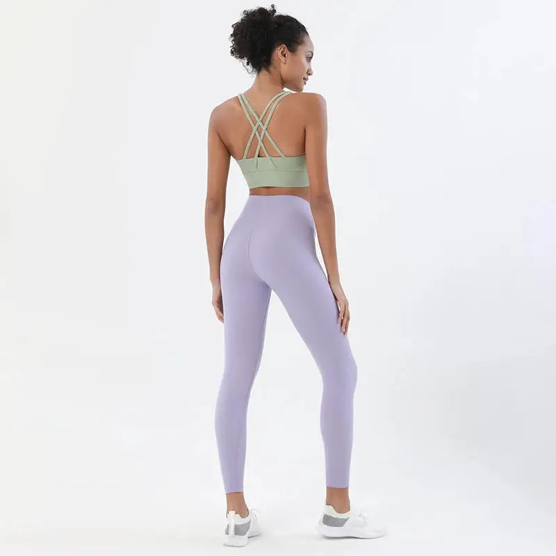 SOISOU Nylon Yoga Set Women's Tracksuit Gym Fitness Set Woman 2 Pieces Leggings Sports Bra Breathable Sportwear Woman Clothes