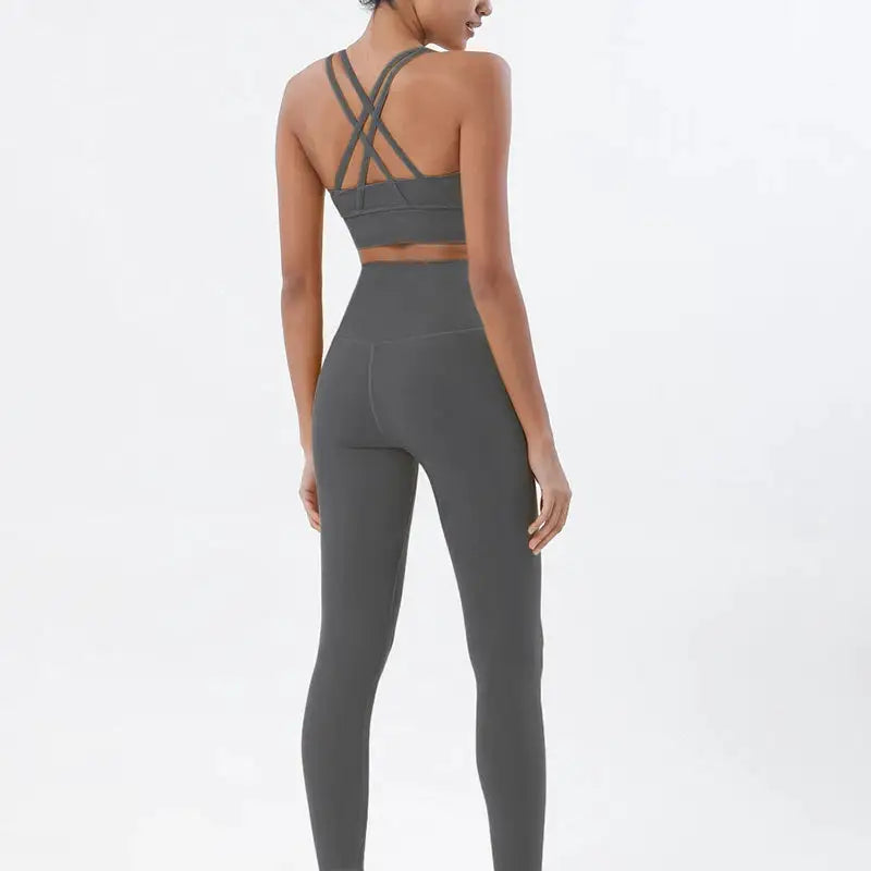 SOISOU Nylon Yoga Set Women's Tracksuit Gym Fitness Set Woman 2 Pieces Leggings Sports Bra Breathable Sportwear Woman Clothes