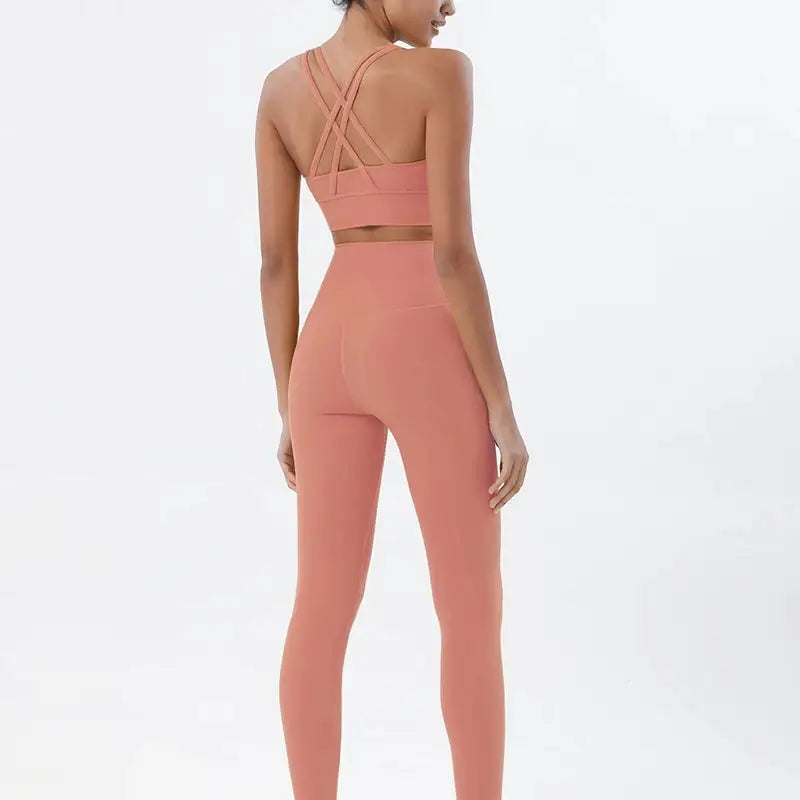 SOISOU Nylon Yoga Set Women's Tracksuit Gym Fitness Set Woman 2 Pieces Leggings Sports Bra Breathable Sportwear Woman Clothes