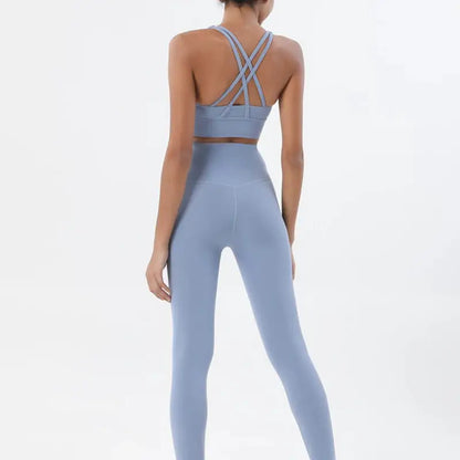 SOISOU Nylon Yoga Set Women's Tracksuit Gym Fitness Set Woman 2 Pieces Leggings Sports Bra Breathable Sportwear Woman Clothes