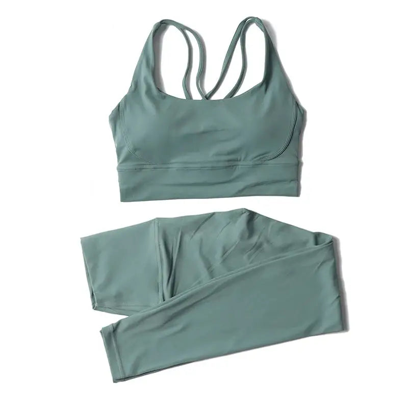 SOISOU Nylon Yoga Set Women's Tracksuit Gym Fitness Set Woman 2 Pieces Leggings Sports Bra Breathable Sportwear Woman Clothes
