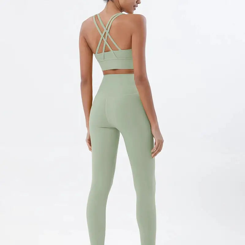 SOISOU Nylon Yoga Set Women's Tracksuit Gym Fitness Set Woman 2 Pieces Leggings Sports Bra Breathable Sportwear Woman Clothes