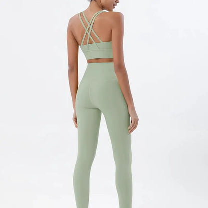SOISOU Nylon Yoga Set Women's Tracksuit Gym Fitness Set Woman 2 Pieces Leggings Sports Bra Breathable Sportwear Woman Clothes