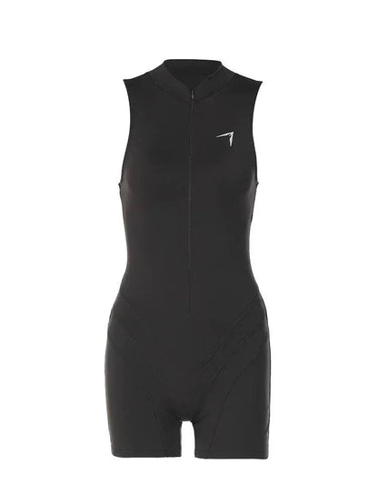 Zipper Collar Athletic Bodysuit Sleek Summer Yoga Sportswear
