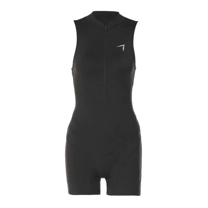 Zipper Collar Athletic Bodysuit Sleek Summer Yoga Sportswear