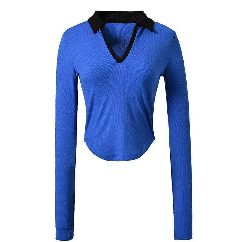 Lapel Contrast Color Maternity Sports Tee for Pregnant Women