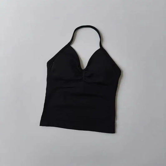 Sexy Halter Neck Beautiful Back High Waist Peach Sports Bras Shorts Suit Pilates Gathering Yoga Vest Training Fitness Bra Sets