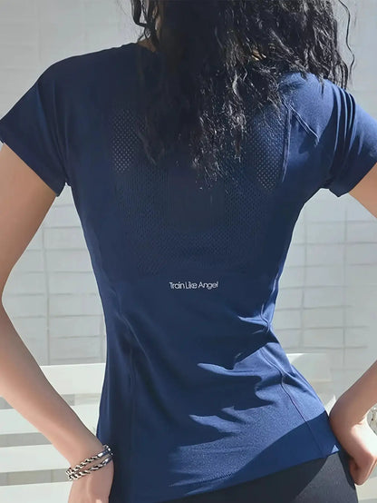 Summer Breathable Women Sports T Shirt Back Fitness Wear