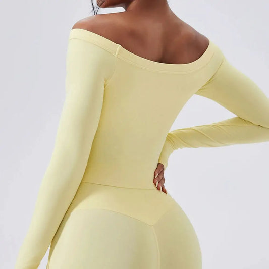 Slash Neck Long Sleeve Yoga Shirts Women Crop Top Breathable Quick Dry Sport T-shirt Female Gym Workout Top Fitness Clothing New