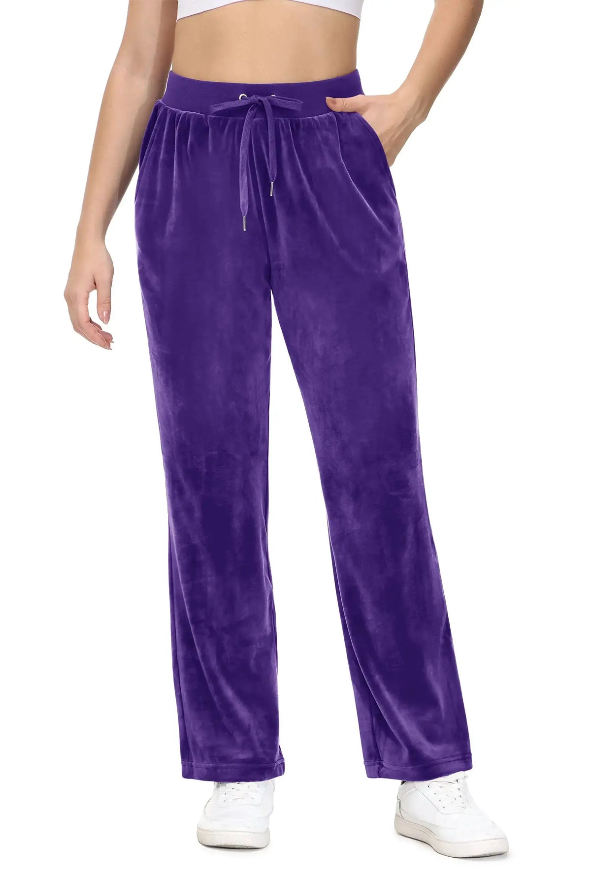 TACVASEN Winter Velvet Pants Womens Drawstring Elastic Waist Fleece Pants Workout Lounge Yoga Velour Pants Sweatpants Jogger