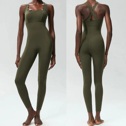FUBEIKE Small Wave Beauty Back Yoga Fitness One-Piece Women's Plus Size Tight Super Stretch Sportswear Running Vest Jumpsuit