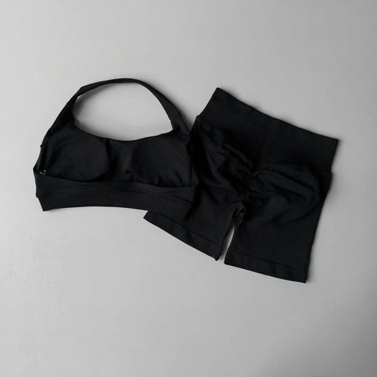 2 Pieces Yoga Suit for Women Seamless Fitness Gym Clothes Halter Sports Bra Matching Shorts Workout Sets Gym Set Outfit