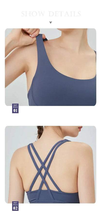 Women's Cross Back Yoga Bra for Gym Fitness Solid Color