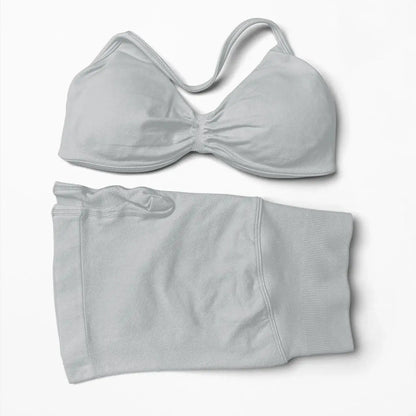 WANAYOU Seamless 2 Pcs Women Yoga Sets Halter Bras Sports Crop Tops Low Waist Scrunch Butt Gym Shorts Tight Quick Dry Leggings