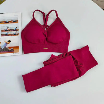 Women's Seamless Yoga Suit High Waist Sports Bra Leggings Gym Set Fitness Suit Workout Leggings Set Pilates Sportswear Outfit