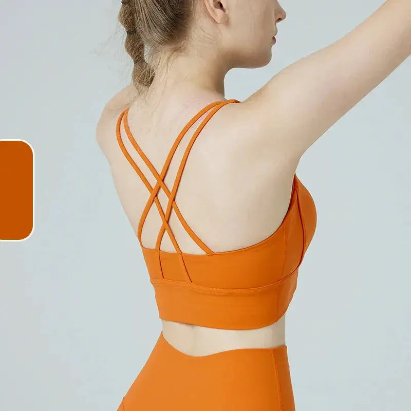 Women's Cross Back Yoga Bra for Gym Fitness Solid Color