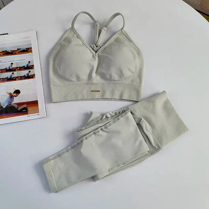 Women's Seamless Yoga Suit High Waist Sports Bra Leggings Gym Set Fitness Suit Workout Leggings Set Pilates Sportswear Outfit