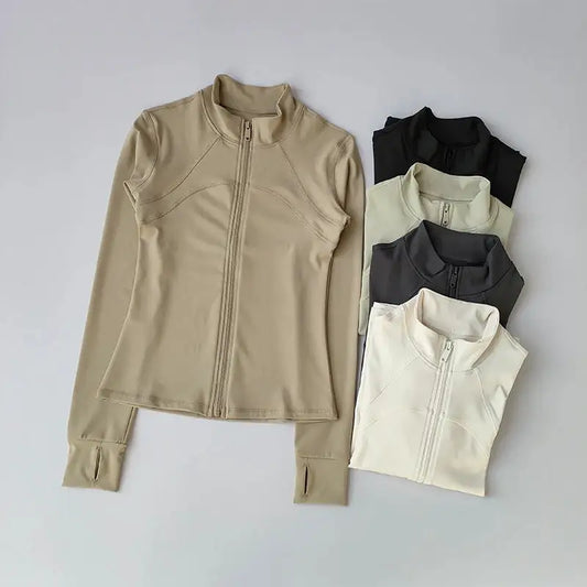 Yoga Suit Women's High-end Standing Collar Long Sleeved Sports Jacket Running Training Fitness Top Windproof Running Suit