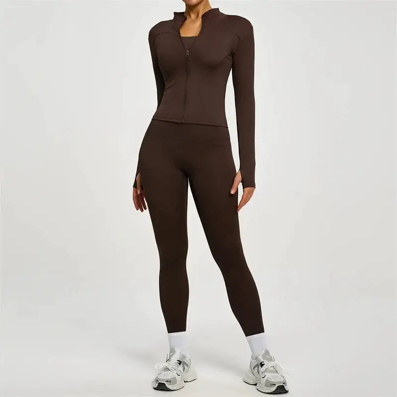 SVEIC Gym Set 2 Piece Yoga Women's Tracksuit Long Sleeve Jacket Sport Top High Waist Leggings Fitness Breathable Wokrout Clothes