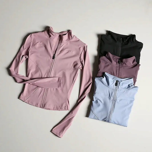 Slim Fit Sports Jacket Stand Collar Zipper Coat Sports Fitness Yoga Clothing Plus Velvet Jacket Slimming Quick-drying Top Suit