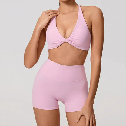Hearuisavy Summer Yoga Set 2Pcs Women Gym Sportswear Breathable Cross Sports Bra Workout Top High Waist Push Up Fitness Leggings