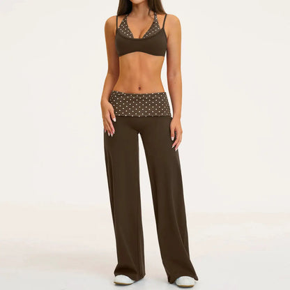 2PCS Stripes Fitness Suit Women's Tracksuits Polka Dot High Waist Workout Capri Pants Sports Set Female Yoga Sports Clothes