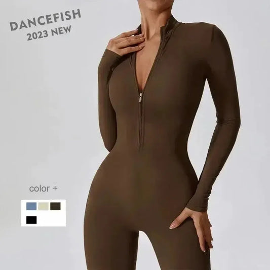 Elegant Nude Zipper Leotard for High Intensity Gym