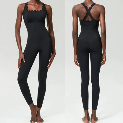 FUBEIKE Small Wave Beauty Back Yoga Fitness One-Piece Women's Plus Size Tight Super Stretch Sportswear Running Vest Jumpsuit
