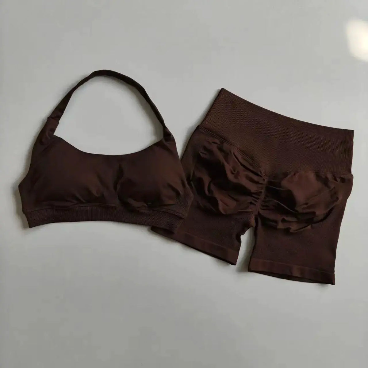 Sexy Halter Neck Beautiful Back High Waist Peach Sports Bras Shorts Suit Pilates Gathering Yoga Vest Training Fitness Bra Sets