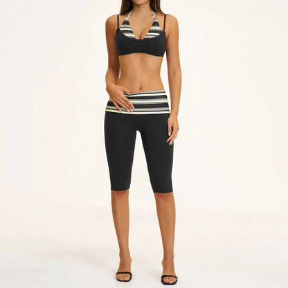 2PCS Stripes Fitness Suit Women's Tracksuits Polka Dot High Waist Workout Capri Pants Sports Set Female Yoga Sports Clothes