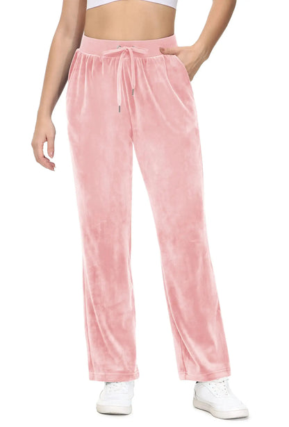 TACVASEN Winter Velvet Pants Womens Drawstring Elastic Waist Fleece Pants Workout Lounge Yoga Velour Pants Sweatpants Jogger