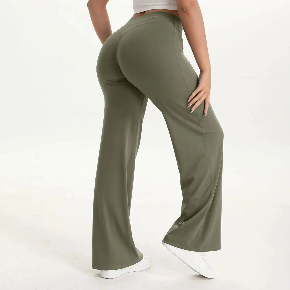 NCLAGEN SoftMotion Straight Leg Bottoms Women's Mid-Waist Yoga Pants GYM Leggings Naked Feel Pilates Running Sports Trousers