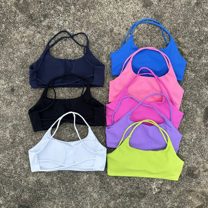 Sexy Soft Fitness Sport Bra Spaghetti Strap Cross Back Hollow Women Top Tight Gym Yoga underwear Athletic Workout With Chest Pad