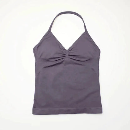 NCLAGEN Gym Longline Strappy Top Women Seamless Yoga Tank With Removable Pads V Neck Workout Clothes Sports Running Fitness Vest