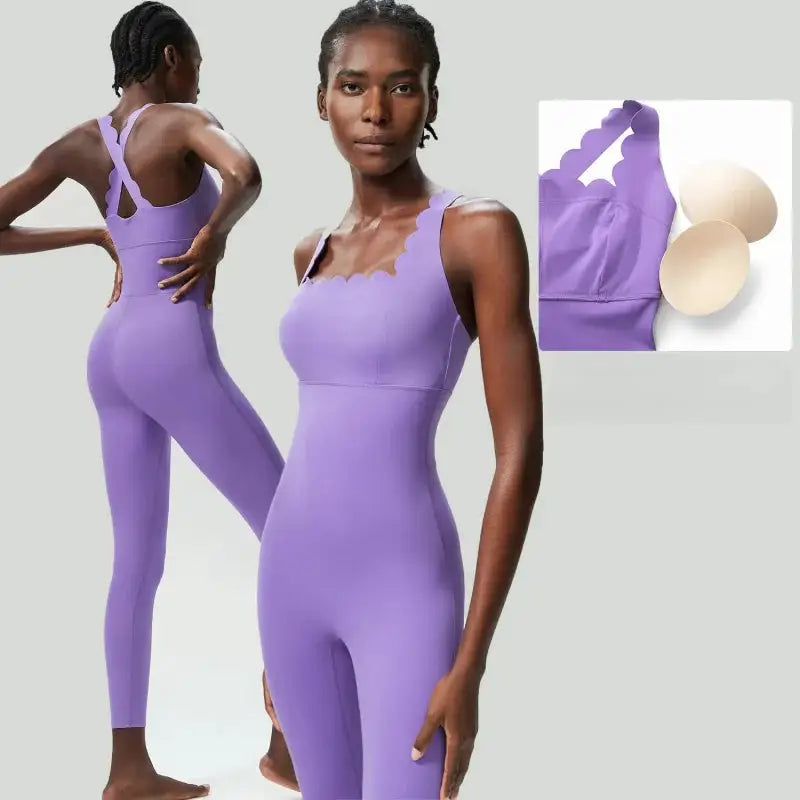 FUBEIKE Small Wave Beauty Back Yoga Fitness One-Piece Women's Plus Size Tight Super Stretch Sportswear Running Vest Jumpsuit