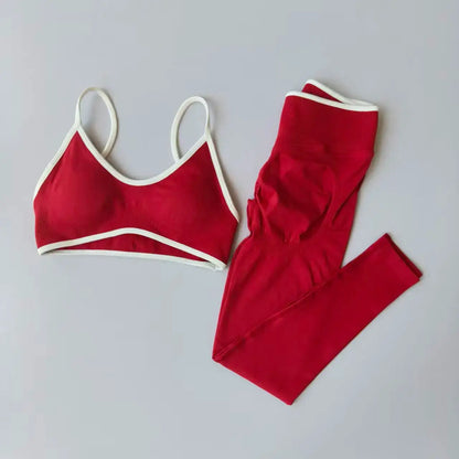 Seamless 2PCS Legging Sets Women's Strappy Sports Bras and Leggings High Waist Fitness Sculpt Leggings Running Pants Gym Suits