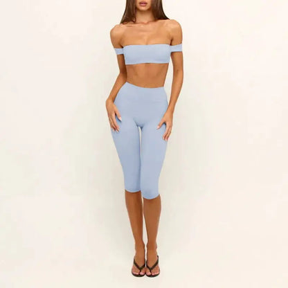 PMWRUN Women's Off - the - Shoulder Yoga Crop Top with High Waist Leggings Set, Stretchy and Breathable for Gym & Workout