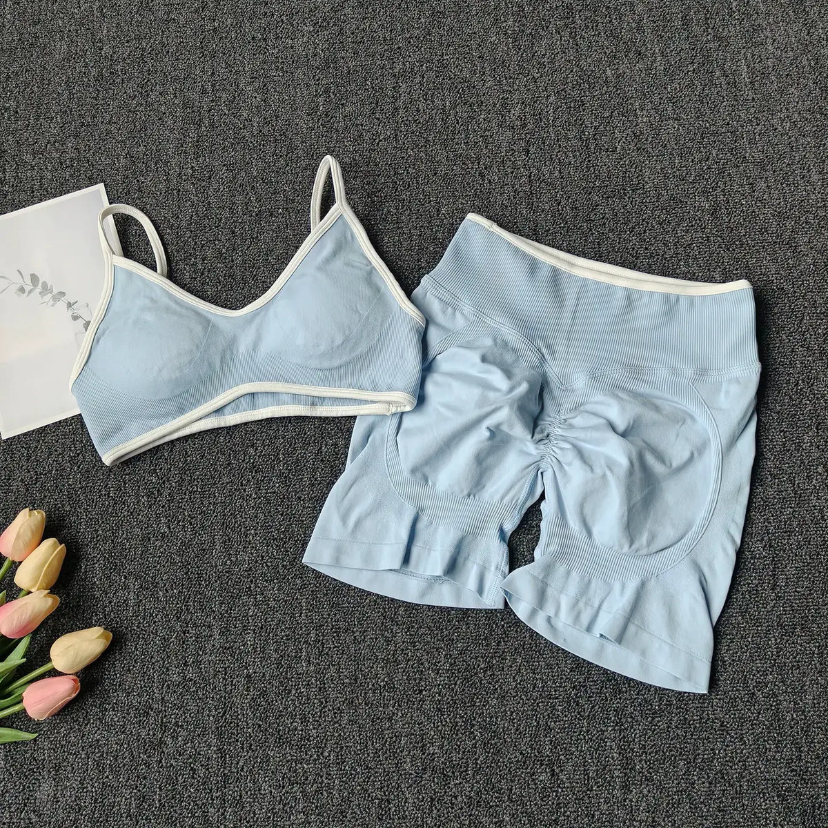 Peach Buttock Yoga Suit Women Gym Seamless Suspender Gathering Bra High Waist Hip Lifting Belly Tightening Shorts Fitness Set