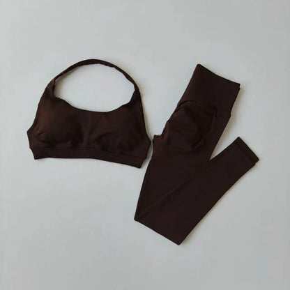 Seamless Yoga Suit Women's Beauty Back Sports Bra Lingerie Peach Buttocks Fitness High Waist Legigngs Gym Yoga Suit Pilates Set