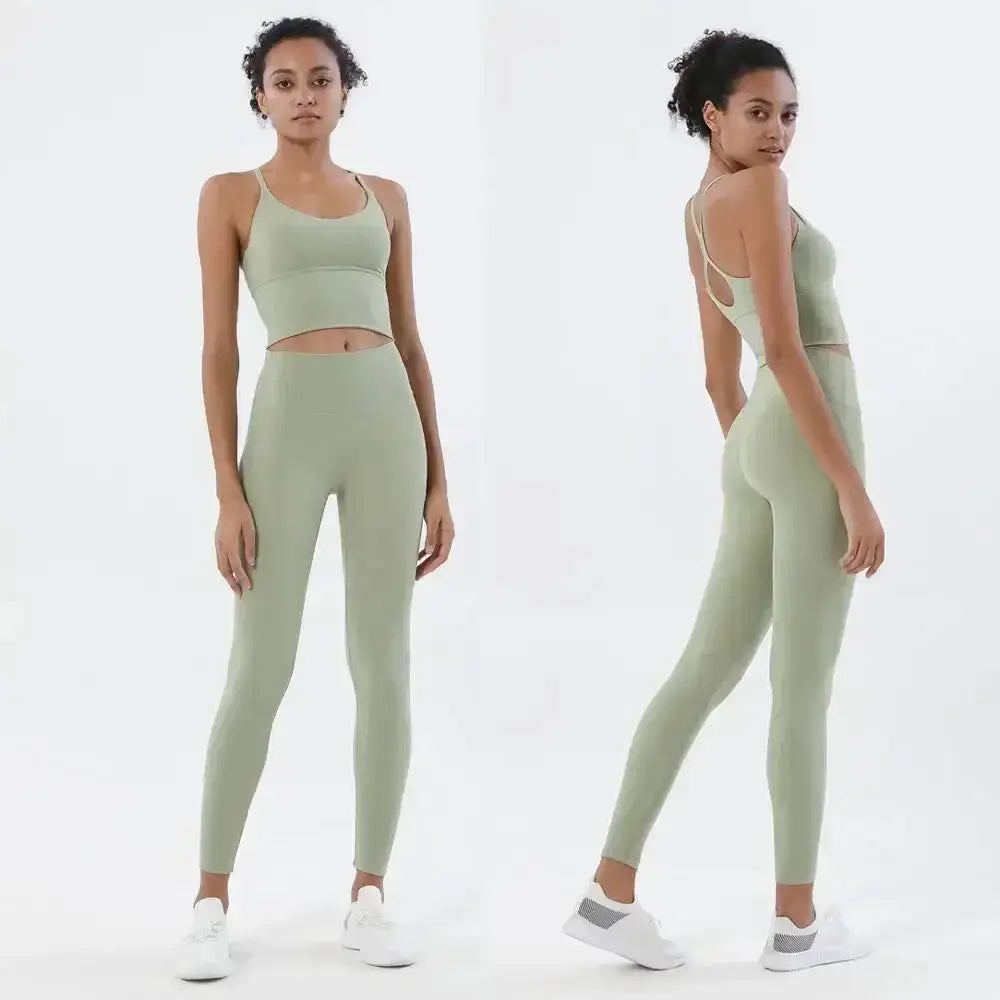 Women's Naked Feeling 2 Piece Gym Set - Seamless Sports Bra & High Waist Leggings, Shockproof Breathable Fitness Clothing, S-XL
