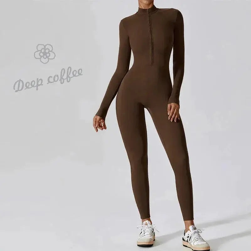 Elegant Nude Zipper Leotard for High Intensity Gym