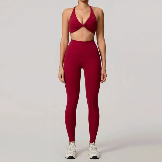 Hearuisavy Summer Yoga Set 2Pcs Women Gym Sportswear Breathable Cross Sports Bra Workout Top High Waist Push Up Fitness Leggings