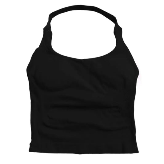Gym Top Women Clothes Strappy Workout Tank Top Padded Sports Bra Backless Yoga Shirts Seamless Gym Crop Top Halter Fitness Vest